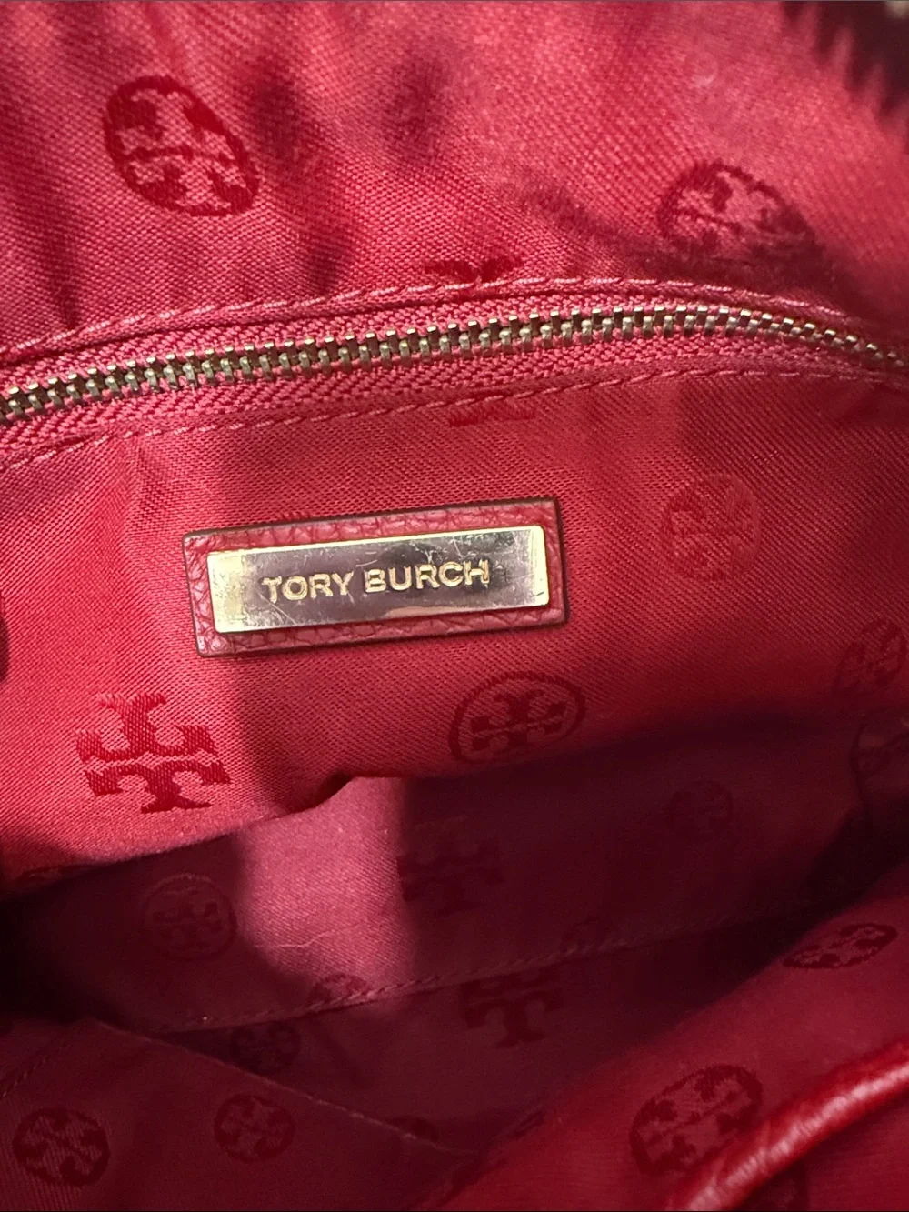 Tory Burch Deep Red Pebbled Leather Crossbody with Braided Strap small